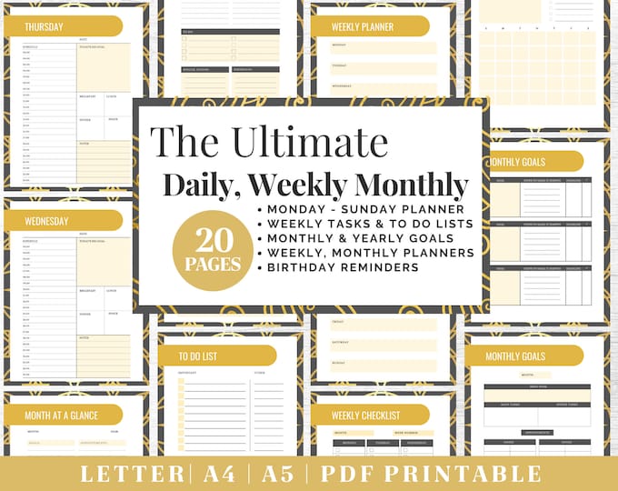 Productivity Planner Printable | Daily Organization Planner | Digital Download | US Letter, A4, A5 Journal Template | PDF