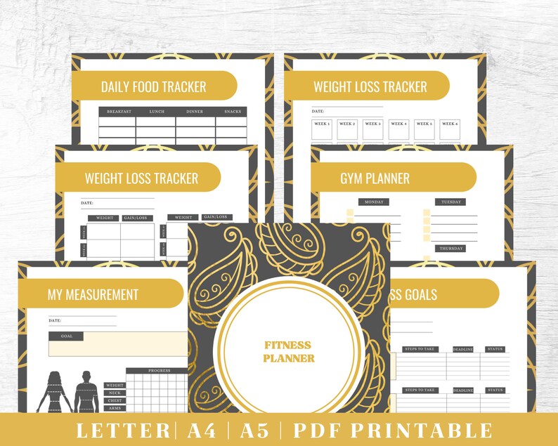 Fitness Planner Printable | Gold Healthy Habits Tracker | Digital ...