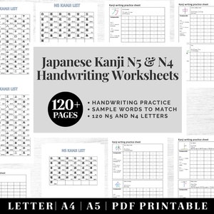 Libro de ejercicios de japonés / Caligrafía japonesa imprimible / Práctica de letras kanji / Plantilla del alfabeto japonés / Aprendizaje de japonés
