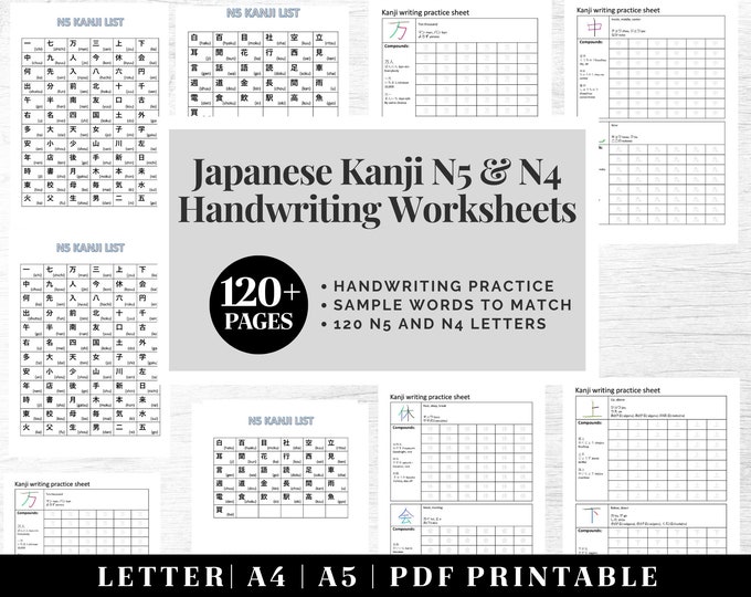 Japanese Language Workbook | Printable Japanese Calligraphy | Kanji Letter Practice | Japanese Alphabet Template | Learning Japanese