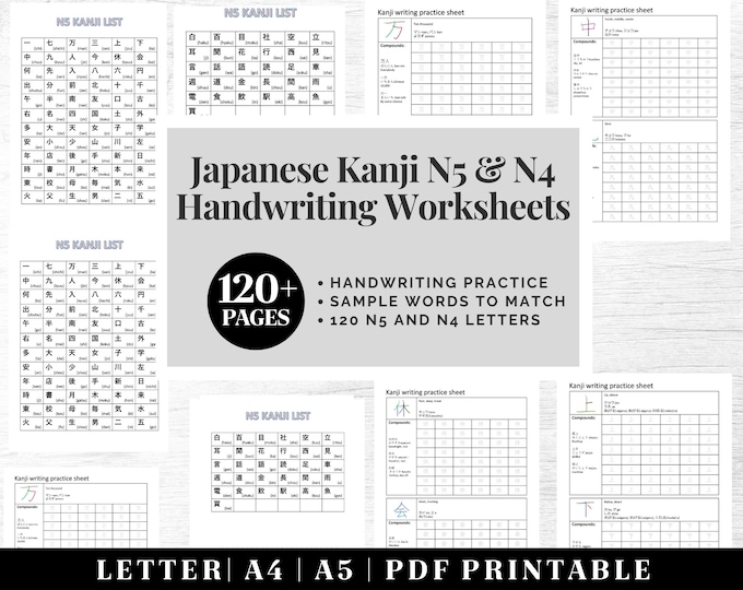 Japanese Language Workbook | Printable Japanese Calligraphy | Kanji Letter Practice | Japanese Alphabet Template | Learning Japanese