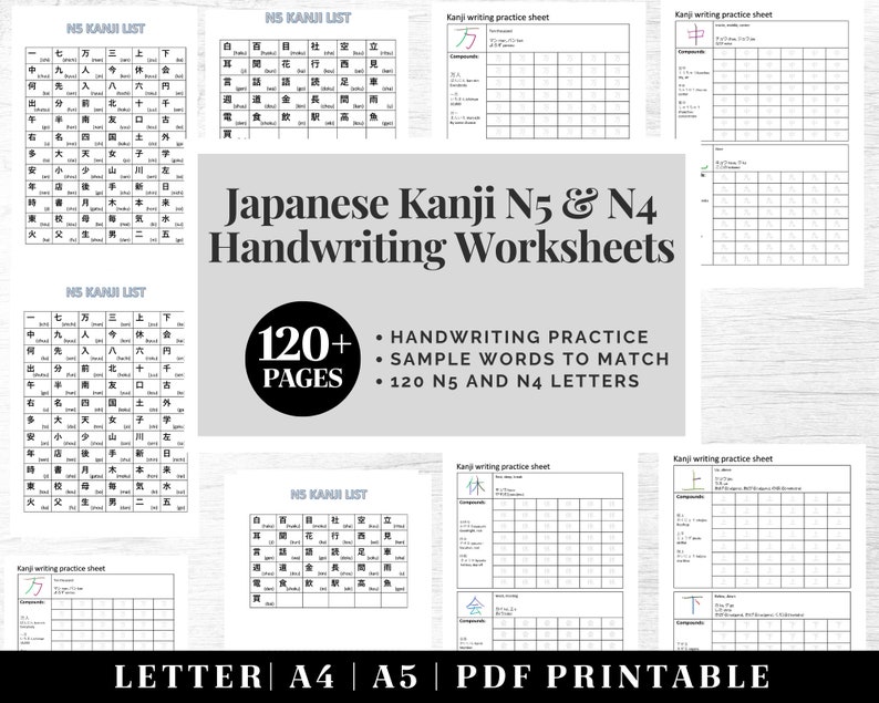 Japanese Language Workbook Printable Japanese Calligraphy Kanji Letter Practice Japanese Alphabet Template Learning Japanese 画像 1