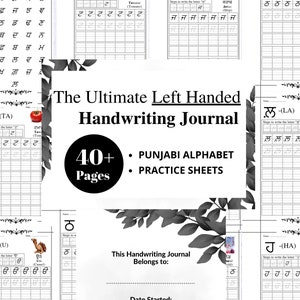Punjabi Handwriting Practice Worksheets | Punjabi Printable Handwriting Workbook | Left Handed Adult Hand Lettering Workbook | Penmanship
