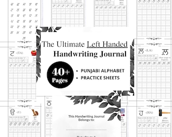 Punjabi Handwriting Practice Worksheets | Punjabi Printable Handwriting Workbook | Left Handed Adult Hand Lettering Workbook | Penmanship