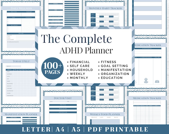 ADHD Planner Bundle | Adult ADHD Organization | Complete Life Planning | US Letter, A4, A5 Journal Template