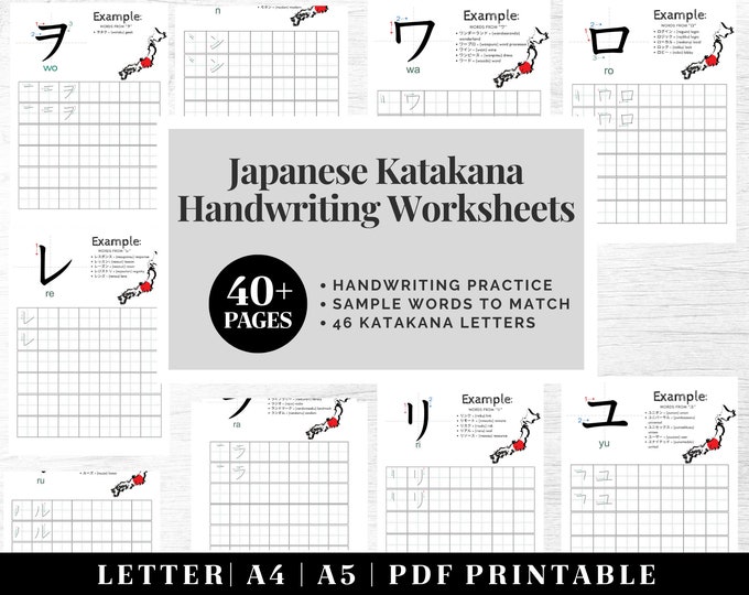 Japanese Alphabet Tracing | Printable Japanese Calligraphy Template | Japanese Letters Practice Worksheets | Katakana Learning Printable
