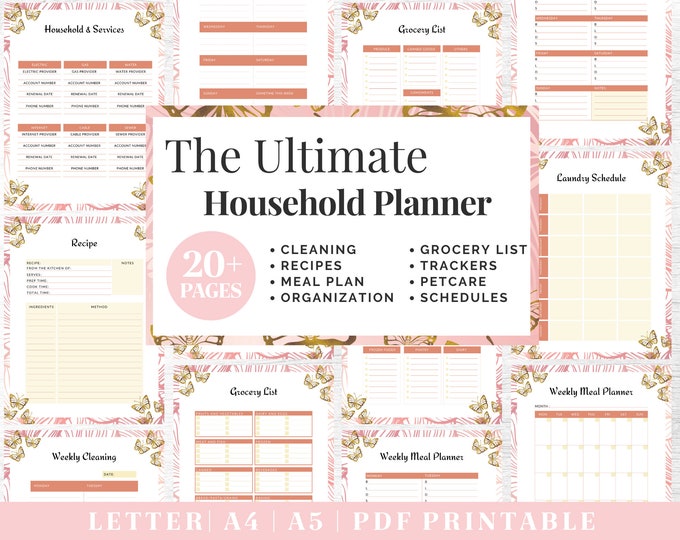 Household Planner Printable | Life Organizer Binder | Digital Download | Printable Planner | US Letter, A4, A5 Journal Template | PDF