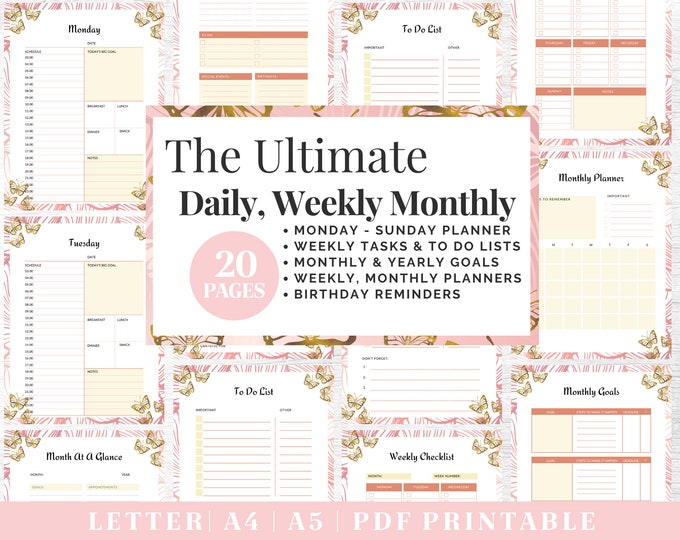 Productivity Planner Printable | Daily Organization Planner | Digital Download | US Letter, A4, A5 Journal Template | PDF