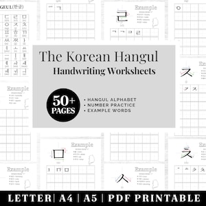 Koreanisch lernen Sprache Arbeitsbuch Druckbare koreanische Arbeitsblätter Hangul Buchstabenübungen koreanische Handschrift Vorlage Lernen Sie koreanische Studie Bild 1