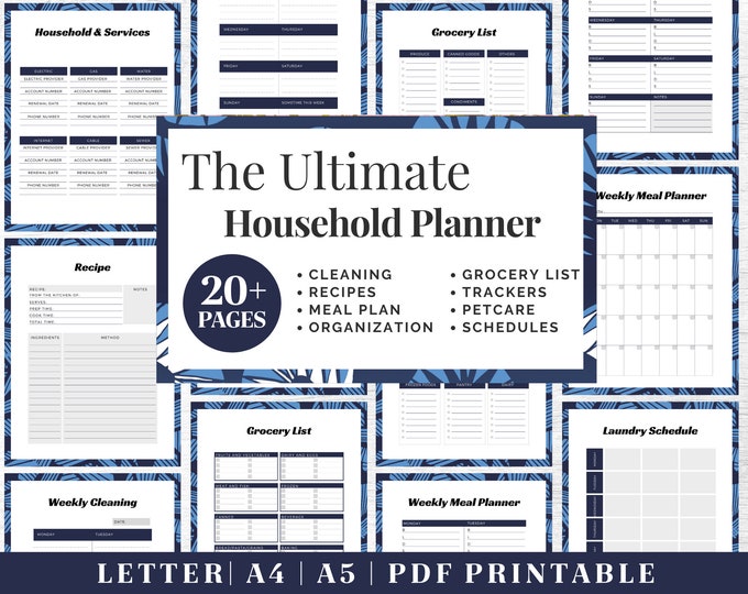 Household Planner Printable | Life Organizer Binder | Digital Download | Printable Planner | US Letter, A4, A5 Journal Template | PDF