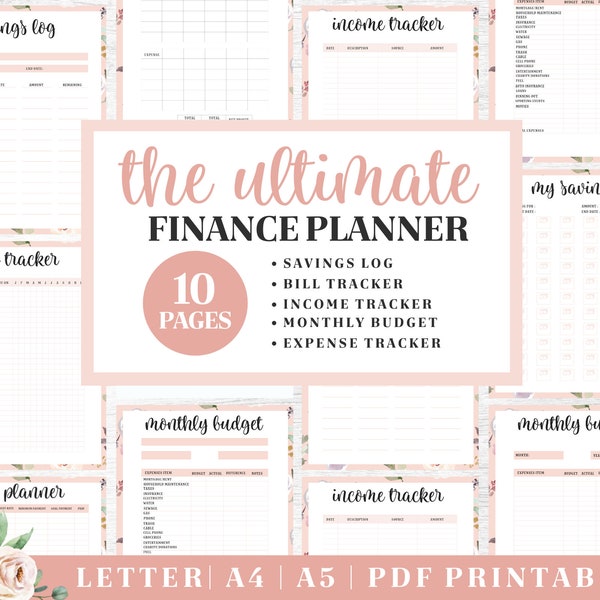 Finance Planner Printable | Pink Floral Budget Tracker | Digital Download | Printable Planner | US Letter, A4, A5 Journal Template | PDF