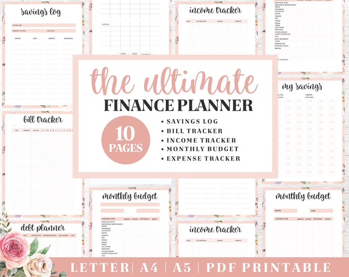 Finance Planner Printable | Pink Floral Budget Tracker | Digital Download | Printable Planner | US Letter, A4, A5 Journal Template | PDF