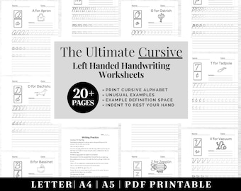 Cursive Handwriting Practice Worksheets | Printable Neat Handwriting Workbook | Left Hand Adult Hand Cursive Workbook | Penmanship Practice