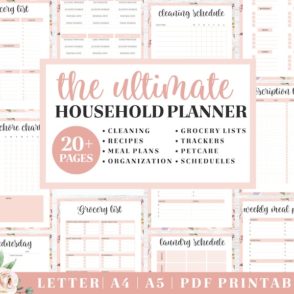Household Planner Printable |Life Organizer Binder | Digital Download | Printable Planner | US Letter, A4, A5 Journal Template | PDF