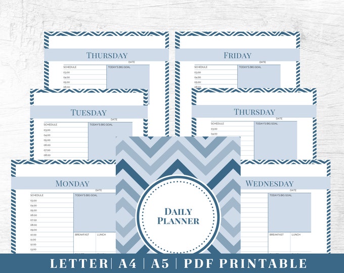 Productivity Planner Printable | Daily Organization Planner | Digital Download | US Letter, A4, A5 Journal Template | PDF