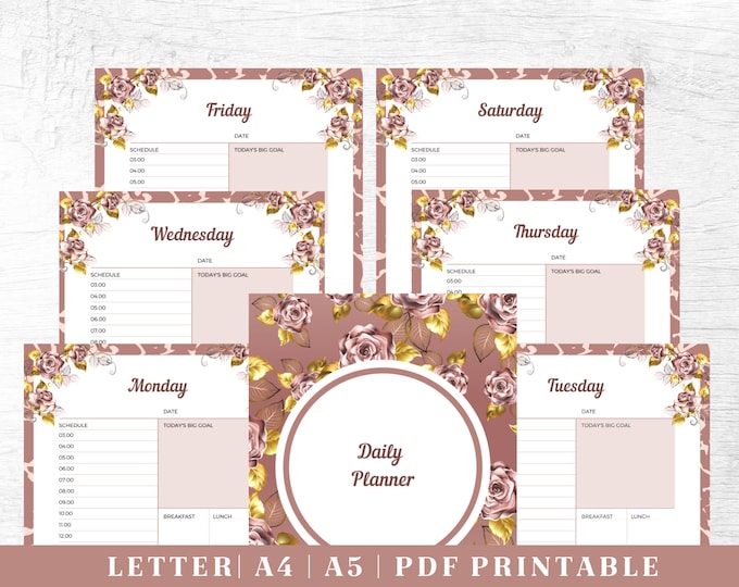 Productivity Planner Printable | Daily Organization Planner | Digital Download | US Letter, A4, A5 Journal Template | PDF