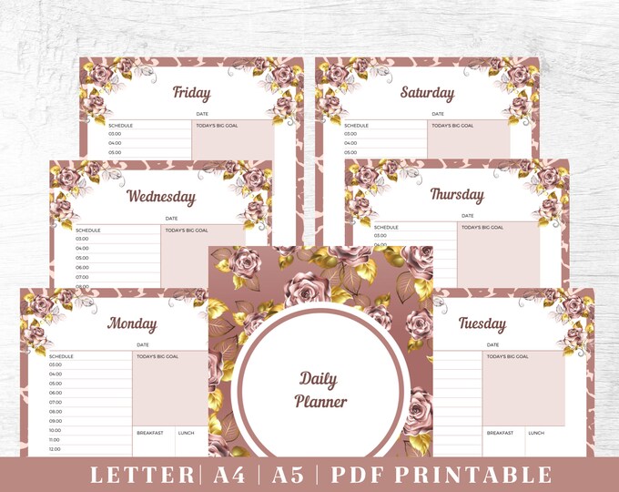 Productivity Planner Printable | Daily Organization Planner | Digital Download | US Letter, A4, A5 Journal Template | PDF