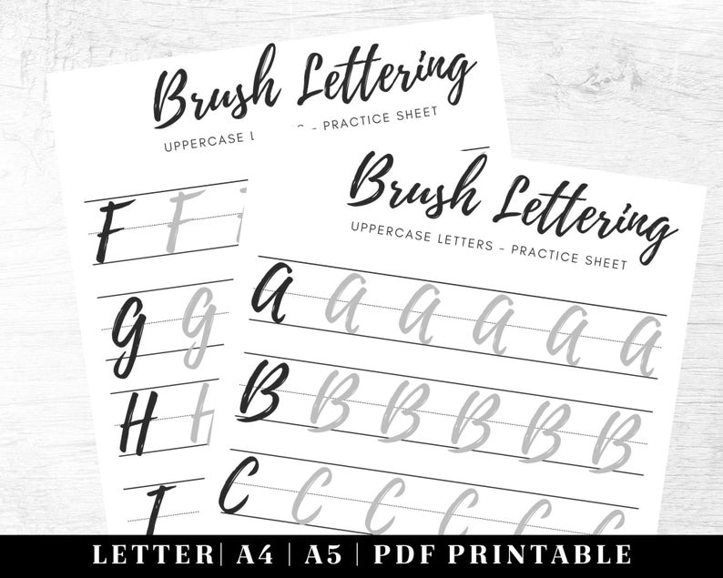 Paper Lettering Sheet Learn Modern Calligraphy | Printable Hand Lettering Worksheet | Brush ...