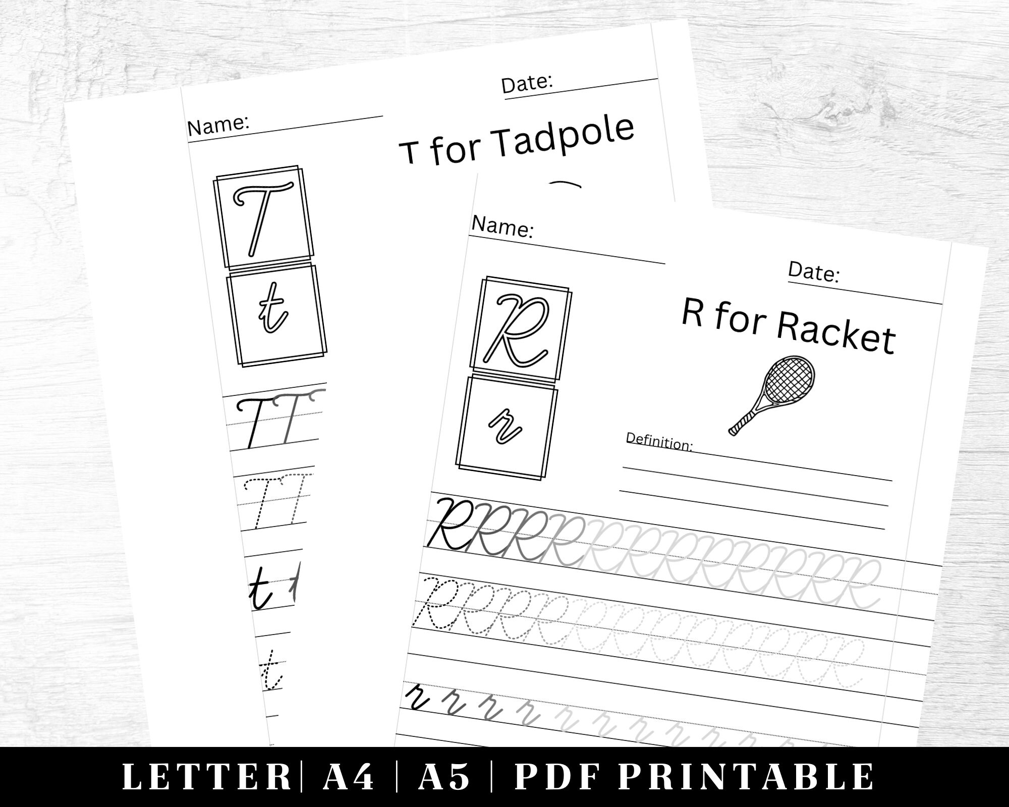 Cursive Handwriting Practice Worksheets Printable Neat Etsy
