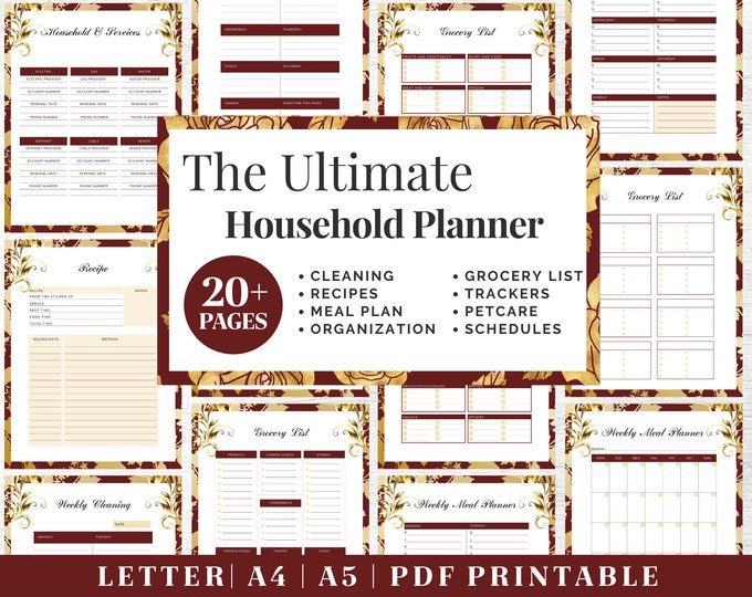 Household Planner Printable | Life Organizer Binder | Digital Download | Printable Planner | US Letter, A4, A5 Journal Template | PDF