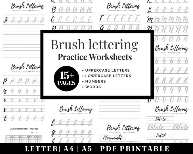 Learn Modern Calligraphy | Printable Hand Lettering Worksheet | Brush Lettering Practice | Adult Handwriting Workbook | Procreate Lettering