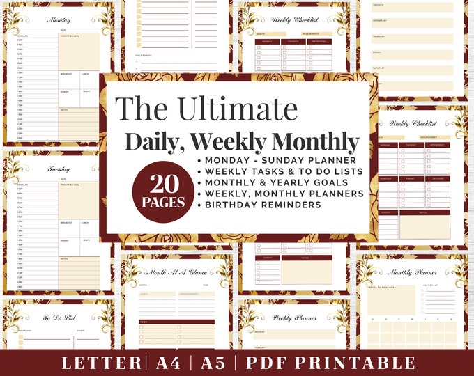 Productivity Planner Printable | Daily Organization Planner | Digital Download | US Letter, A4, A5 Journal Template | PDF