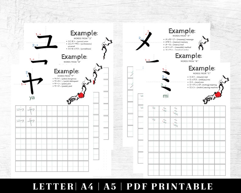 Japanese Alphabet Tracing Printable Japanese Calligraphy Template Japanese Letters Practice ...