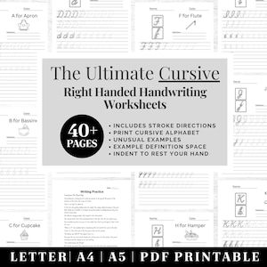 Handwriting Practice Worksheets | Printable Neat Handwriting Workbook | Right Handed Adult Hand Lettering Workbook | Penmanship Practice