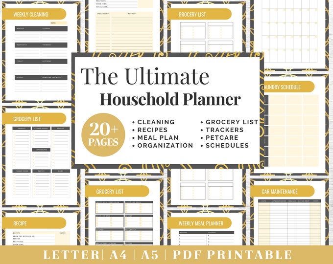 Household Planner Printable | Life Organizer Binder | Digital Download | Printable Planner | US Letter, A4, A5 Journal Template | PDF