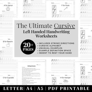 Cursive Handwriting Practice Worksheets | Printable Neat Handwriting Workbook | Left Hand Adult Hand Cursive Workbook | Penmanship Practice