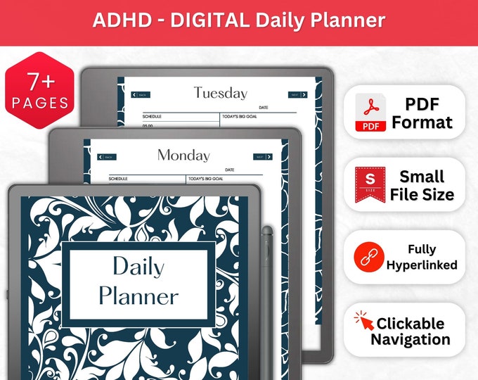 ADHD Planner for Kindle Scribe PDF | Undated Planner Scribe Template | Minimalist Digital Planner | Life Planner | Neurodivergent Journal