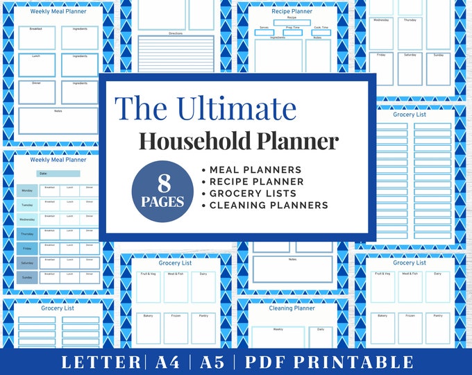 Printable Household Planner | Home Planner | To Do List Planner | Family Planner | Meal Planner | Cleaning Planner | Grocery & Shopping List