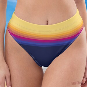 Retro Sunset Swimsuit, 70s Vintage Surf Vibes, High Waist 2-Piece Cheeky Bikini, Soft Recycled Eco-Poly Bathing Suit, Mix & Match Separates BOTTOM ONLY
