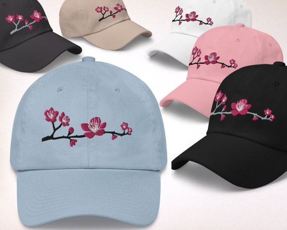 Cherry Blossom Cap, Cotton Canvas Baseball Cap With Japanese