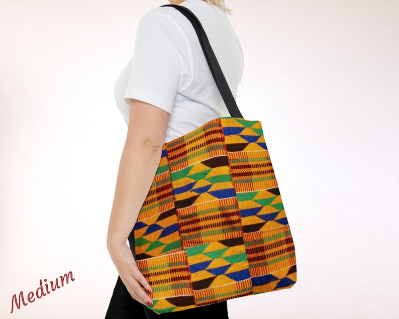 Ghana Kente Cloth Tote Bag, Gold Green Blue & Black Ethnic African