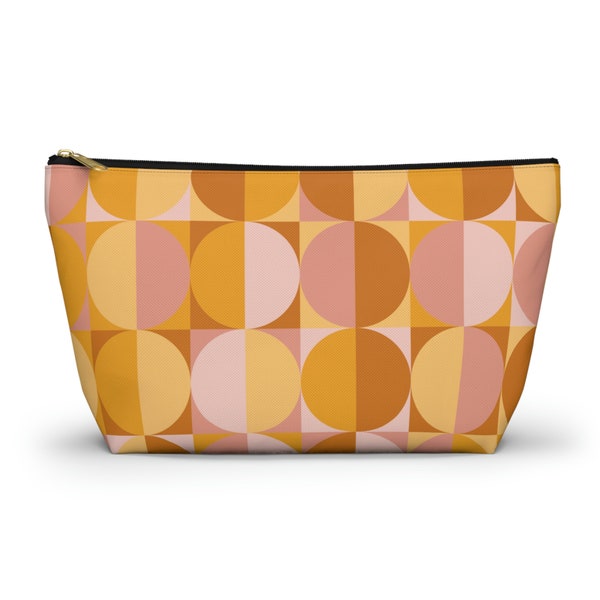 Mid Mod Accessory Pouch, Pink & Orange Midcentury Modern Geometric Print, Multi-Use Makeup Cosmetics Toiletry Travel Packing Bag, 2 Sizes