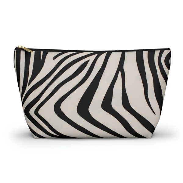 Zebra Accessory Pouch, Black & White Faux Zebra Print, Cosmetics Makeup Toiletry Bag, Travel Packing Bag, Multi-Use Zipper Pouch, Two Sizes