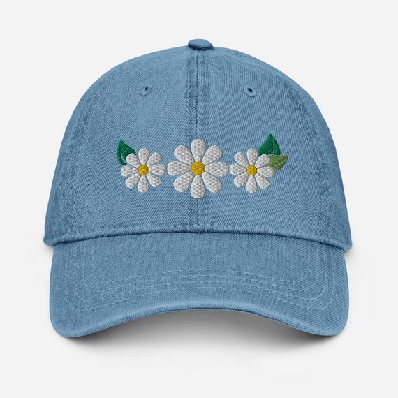 Daisy Baseball Cap, 60s Flower Power Embroidery, Adjustable