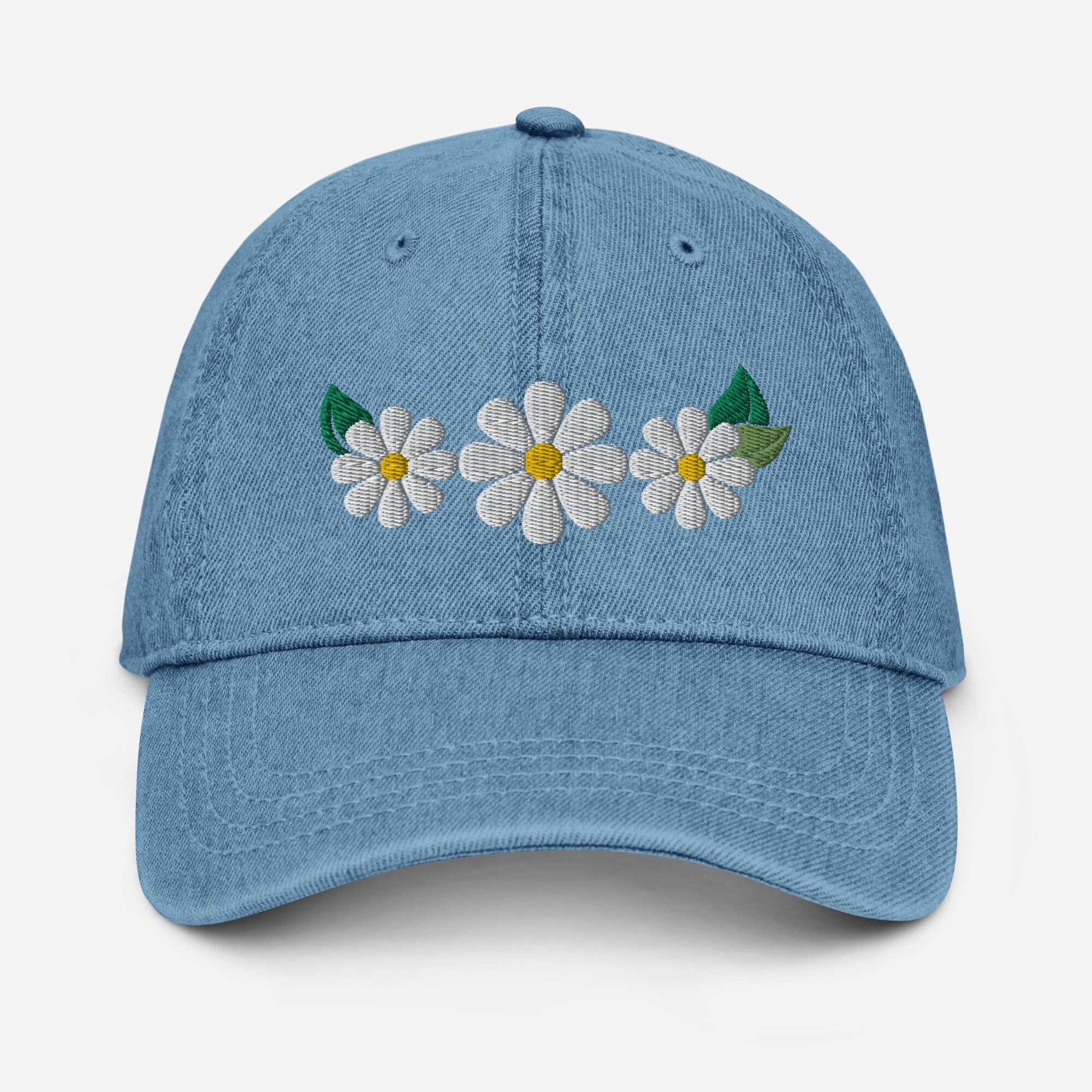 Daisy Baseball Cap, 60s Flower Power Embroidery, Adjustable