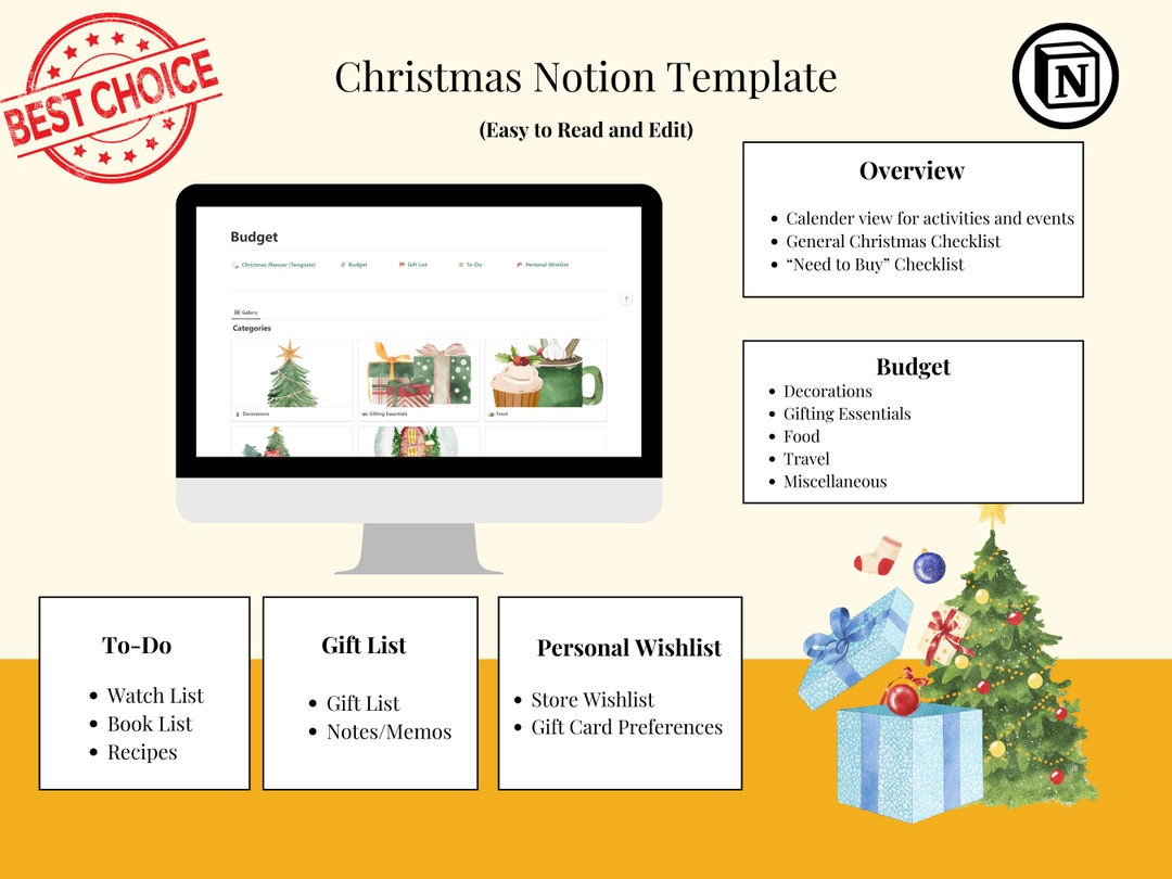 Cute Christmas Notion Template Holiday Budget Festive to Do Etsy
