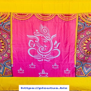 PLOUTUS 10 x 7 ft Big Ganesha Wedding, Party, Events, Backdrop, Pooja, Decoration Fabrics Material - 3D#002400 Active