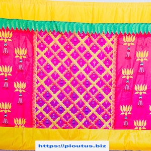 PLOUTUS 10 x 7 ft LOTUS yellow-Red -Pink Wedding, Party, Events, Backdrop, Pooja, Decoration Fabrics Material - 3D#002(Red)