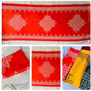PLOUTUS 10x7 ft Kolam design red-white, Wedding, Party, Events Backdrop,Indian Poja, Indian Decoration Fabrics Material 3D Print- 3D#006