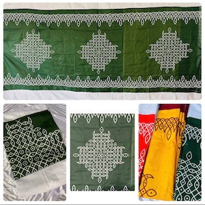 PLOUTUS 12x7 ft Kolam design Green-white, Wedding, Party, Events Backdrop,Indian Poja, Indian Decoration Fabrics Material 3D Print- 3D#033