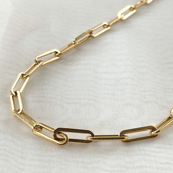 18K Gold-Plated Adjustable Paperclip Chain Necklace. Stackable/Layering Necklace. Minimalist. Everyday Accessories. For Him and Her.