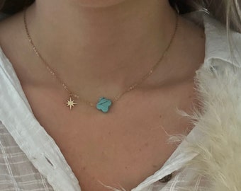 Collier trèfle cristal bleu marbré