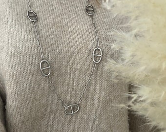Collier Sautoir Maille Originale Argenté - Occasion élégant