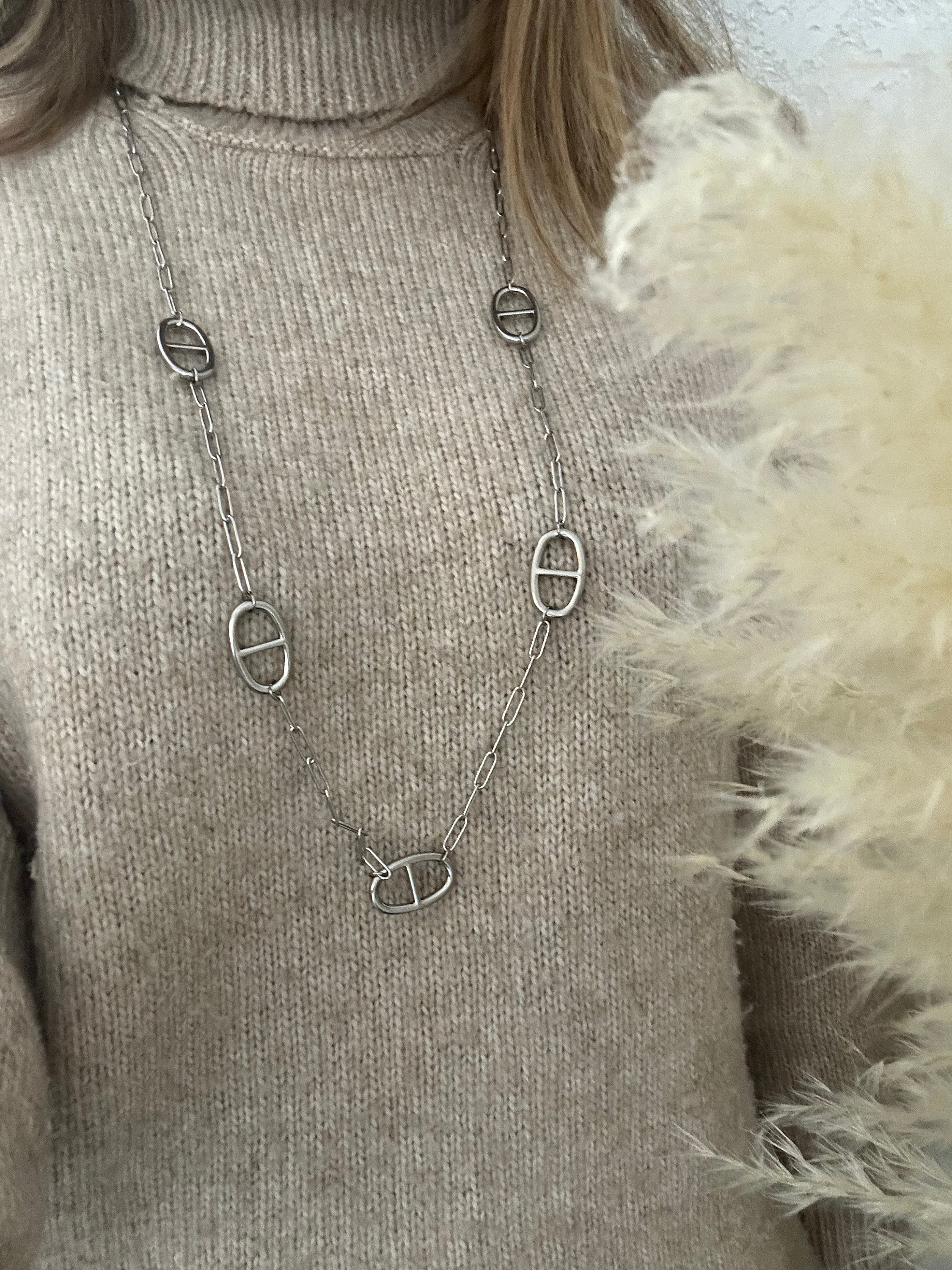 Collier maille marine sautoir long argent France