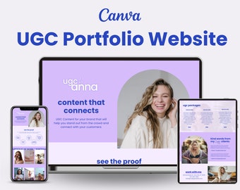 UGC Portfolio Template in Canva for any professional ugc creator to land brand deals. UGC website to build your UGC portfolio in a few hours