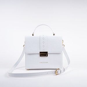 Pebbled White Leather Ceci Bag, Top Handle Bag, Christmas Gift for Her image 2